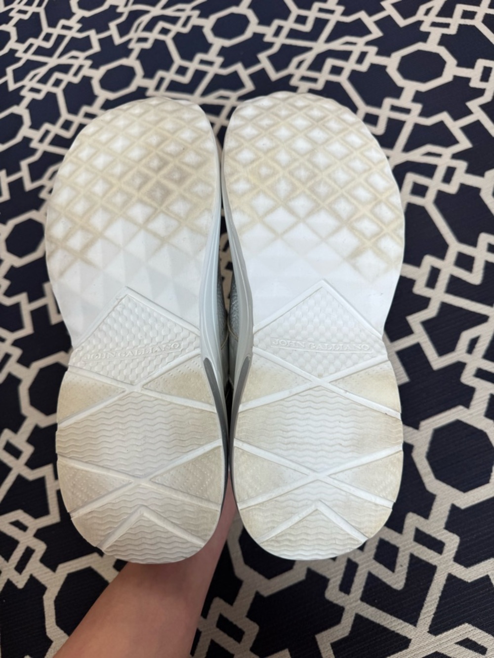 John Galliano Newspaper Chunky Sneakers White Silver Metallic Leather Size 41/10 - Picture 6 of 13